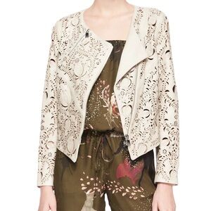 Haute Hippie Floral Laser-Cut 100% Lamb Leather Jacket
